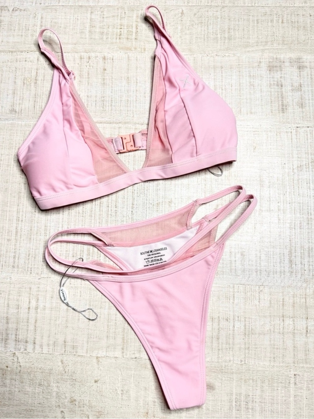 Boutine Los Angeles Pink Bikini Set Strappy Triangle Top Thong Bottom Medium